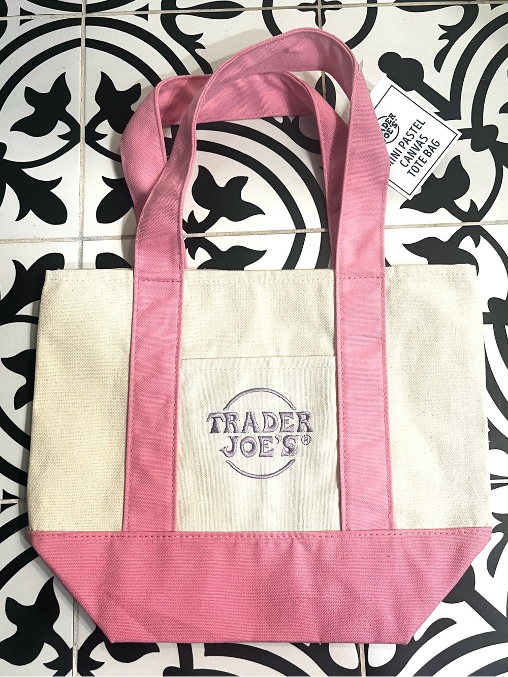 Trader Joe’s Mini Canvas Pink Trim Tote Bag NWT